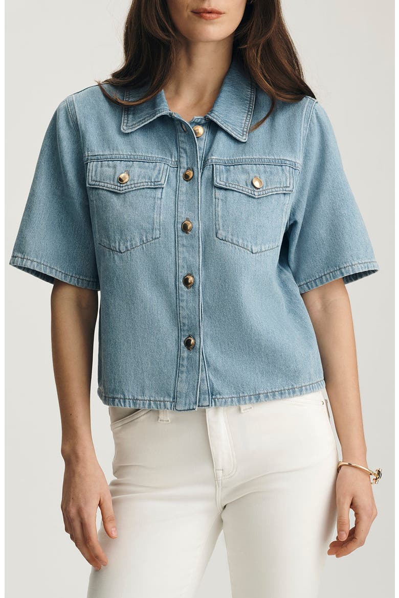 Dafne Denim Short Sleeve Button-Up, Main, color, LIGHT GOLD PREMIUM