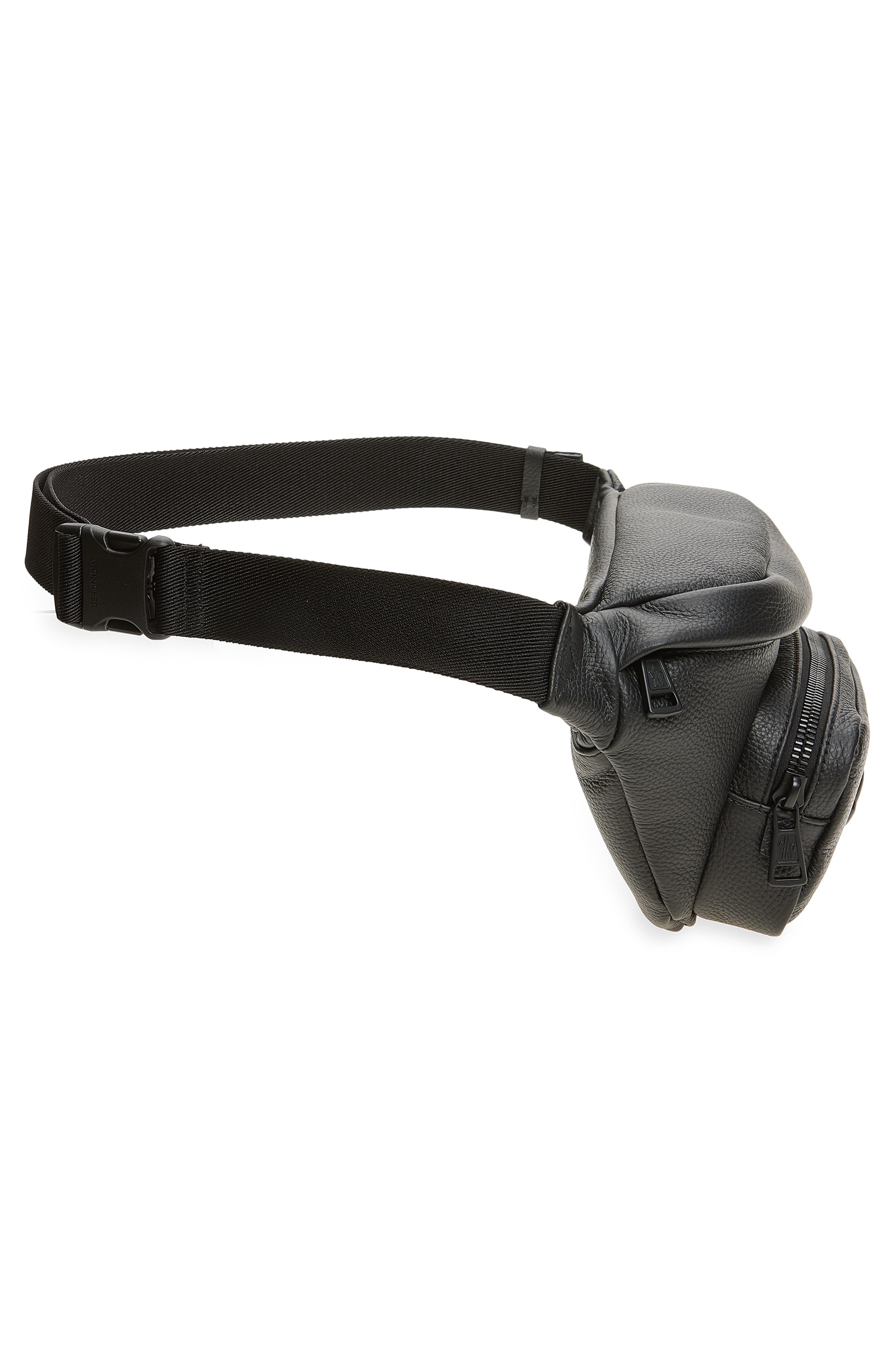 Moncler Durance Leather Belt Bag, Alternate, color, Black