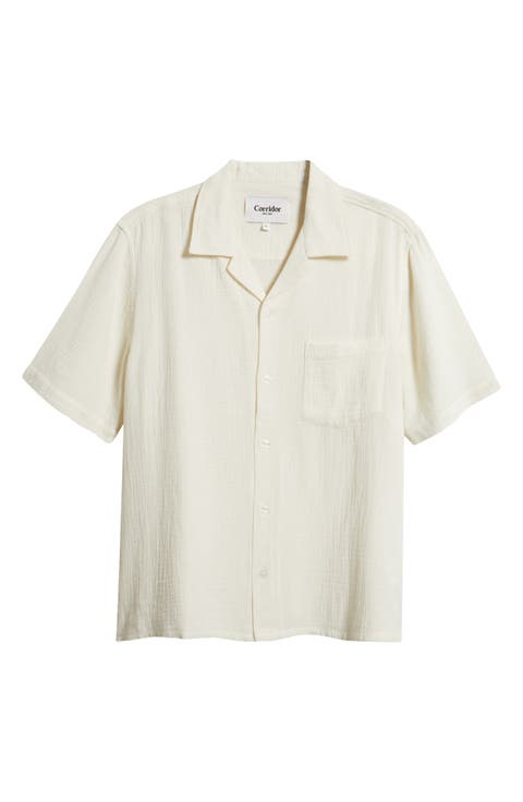 Double Cloth Short Sleeve Button-Up Shirt