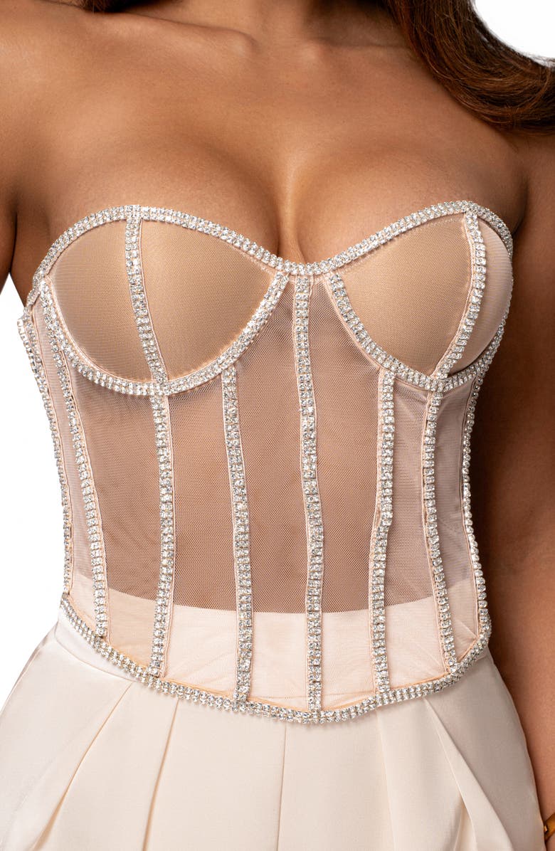 JLUXLABEL Rhinestone Corset Top, Alternate, color, Ivory