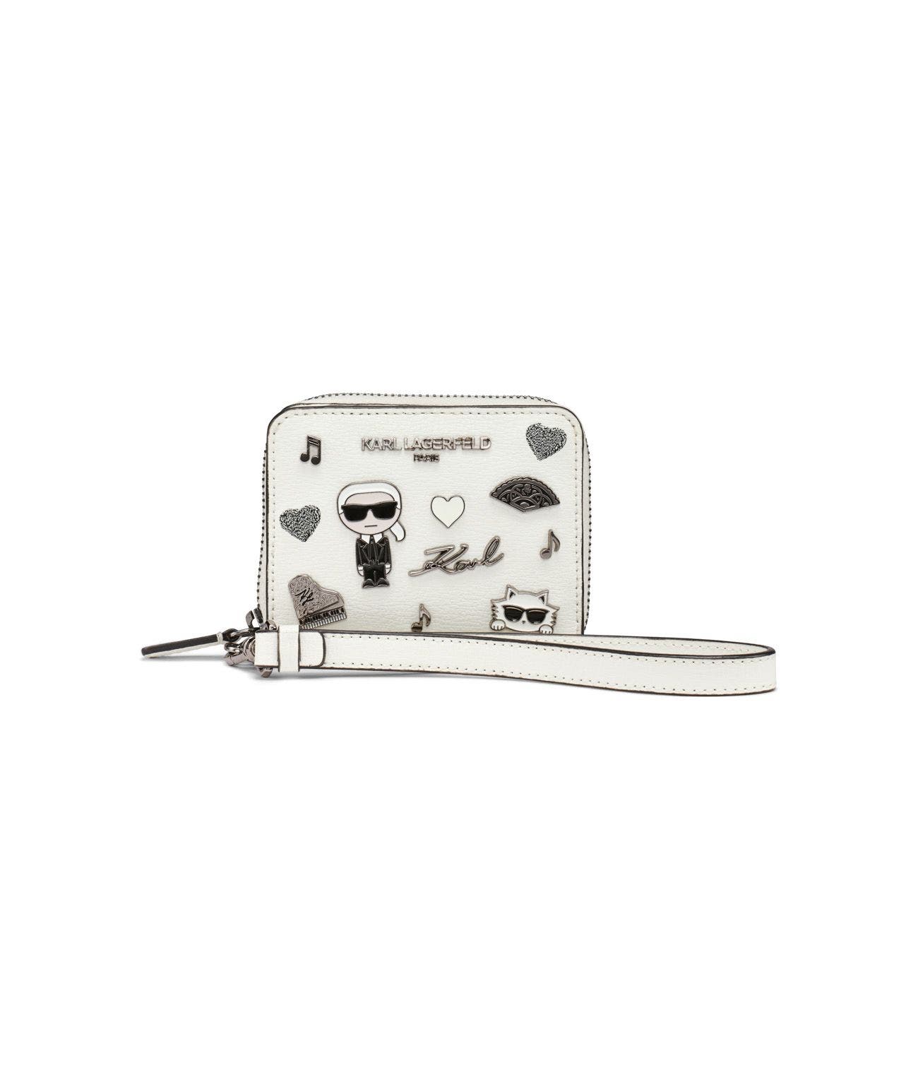 KARL LAGERFELD PARIS Jaqueline Small Wallet with Cate Pins, Main, color, Winter White