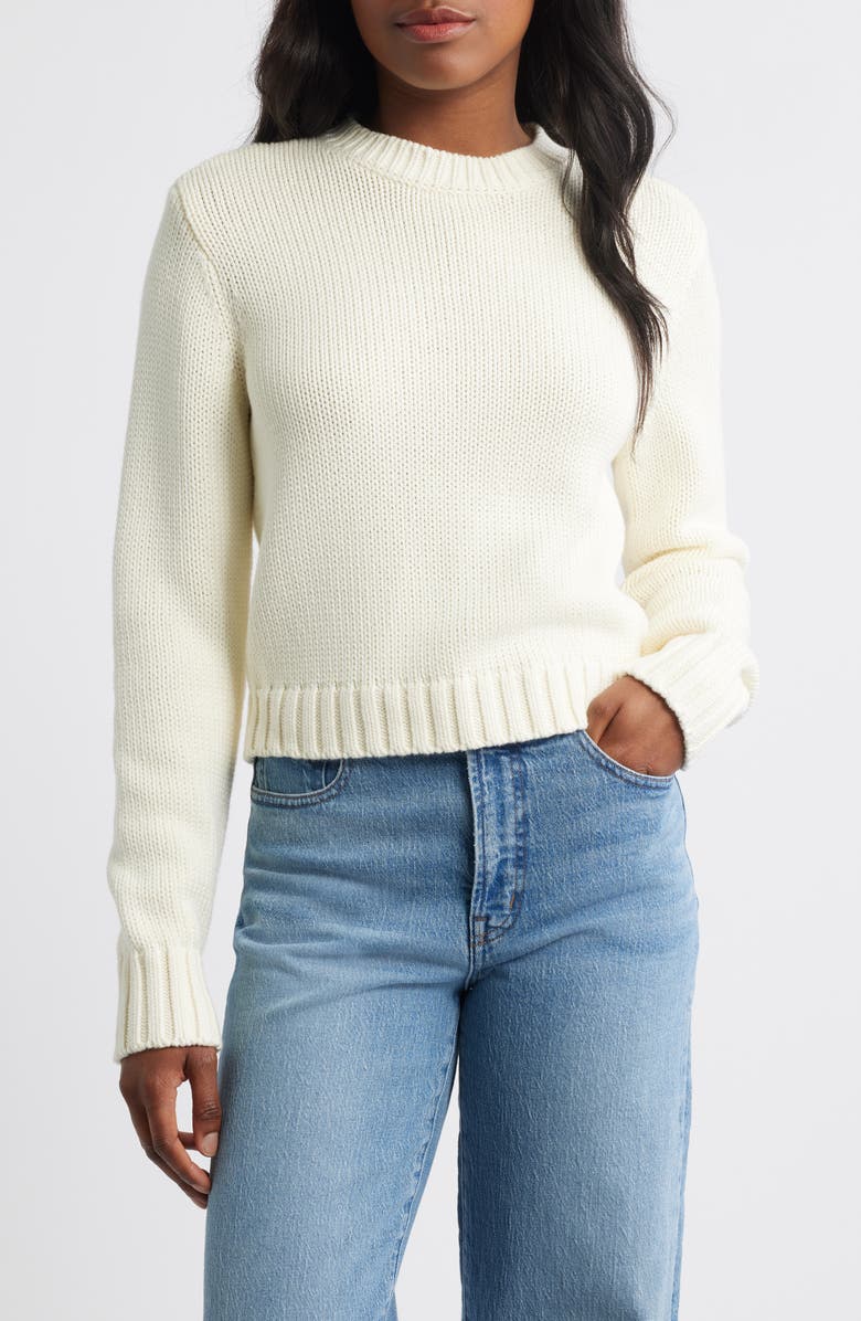 Madewell Solid Relaxed Cotton Sweater, Main, color, Bright Ivory