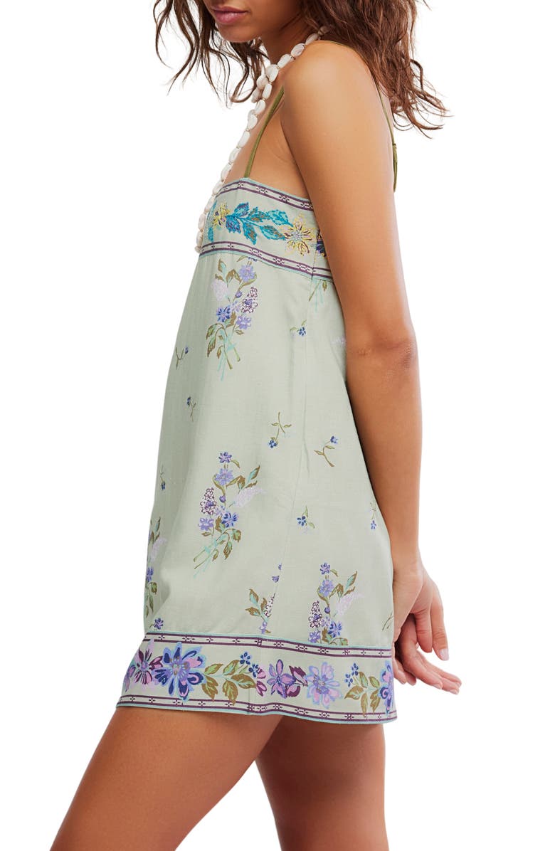 Free People Bali Embroidery Border Floral Minidress, Alternate, color, Mint Combo