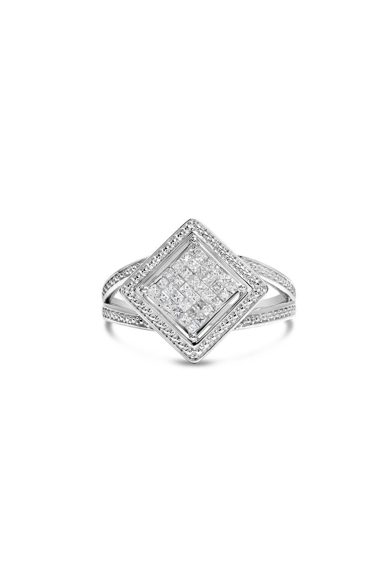 Silver 1/3 Ctw Diamond Rhombus and Beaded Halo Ring, Main, color, Silver