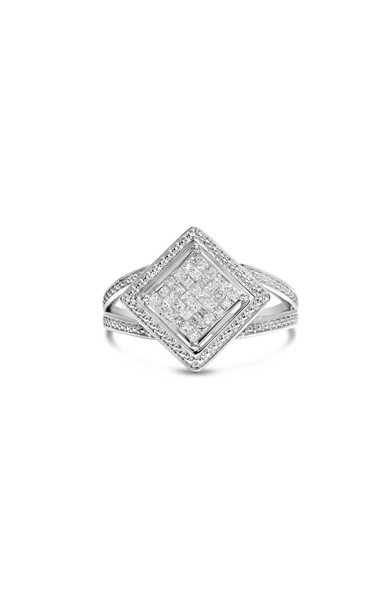 Haus of Brilliance Silver 1/3 Cttw Diamond Rhombus and Beaded Halo Ring, Main, color, Silver