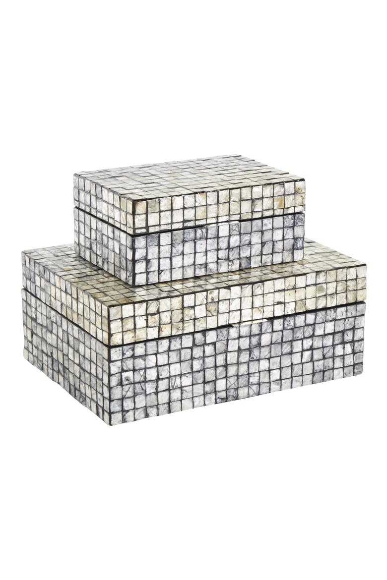 Contemporary Set of 2 Decorative Mother of Pearl Boxes, Main, color, GRAY