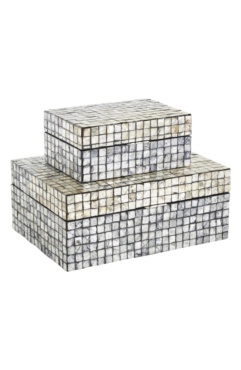 UMA Contemporary Set of 2 Decorative Mother of Pearl Boxes, Main, color, Gray
