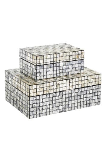 Uma Contemporary Set Of 2 Decorative Mother Of Pearl Boxes In Gray