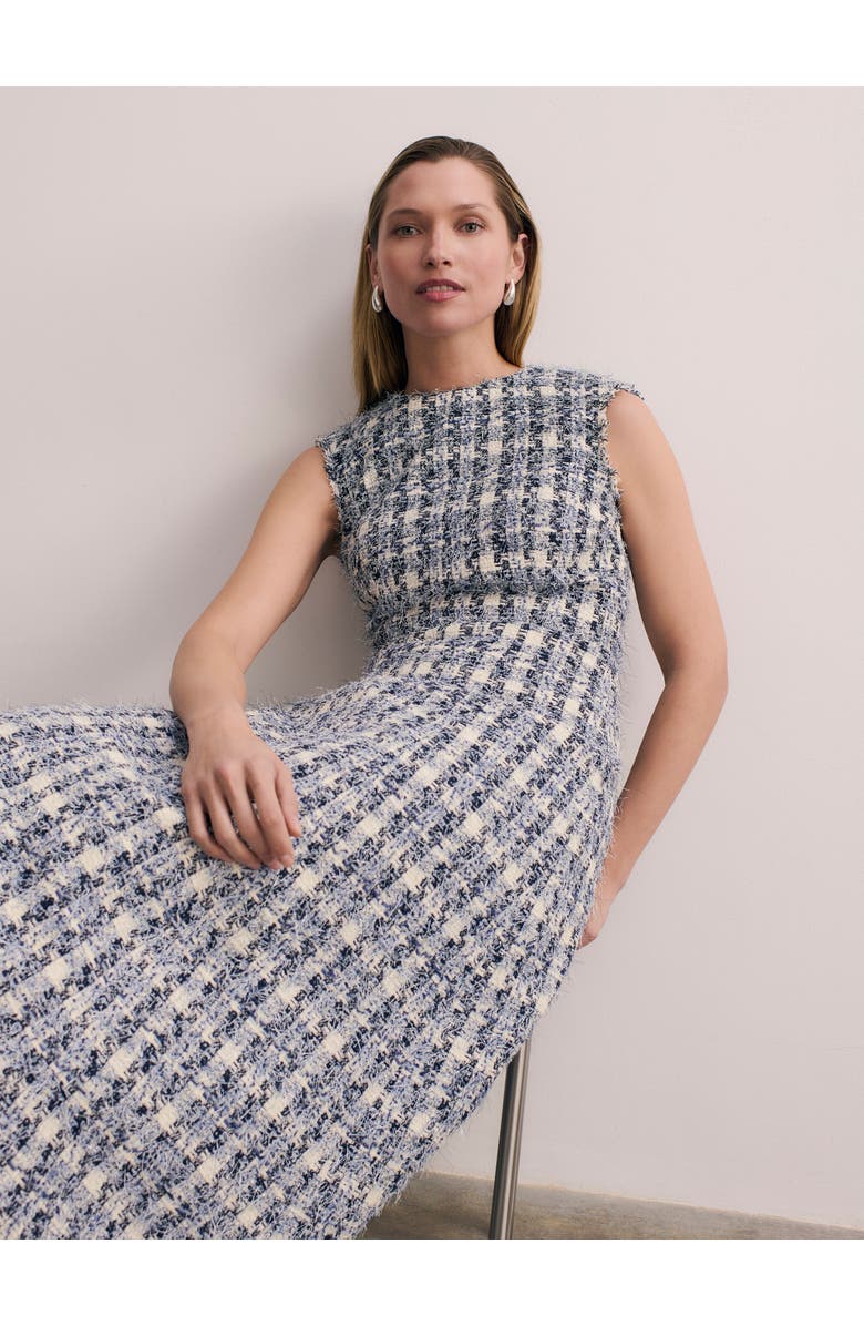 The Fold Tureen Tweed Midi Dress, Alternate, color, Navy