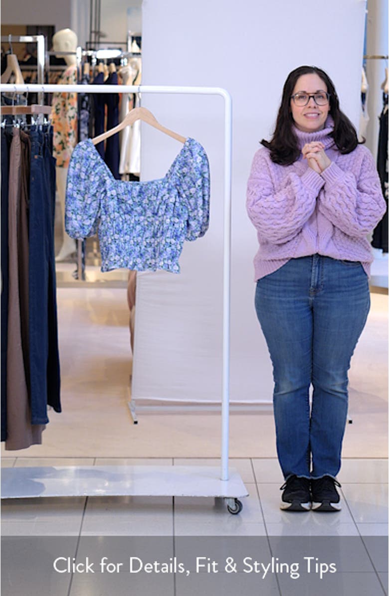 Floral Shirred Puff Sleeve Crop Top, sales video thumbnail