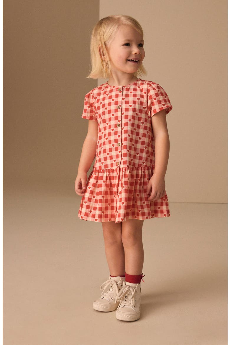 Kids' Gingham Heart Cotton Dress, Alternate, color, RED