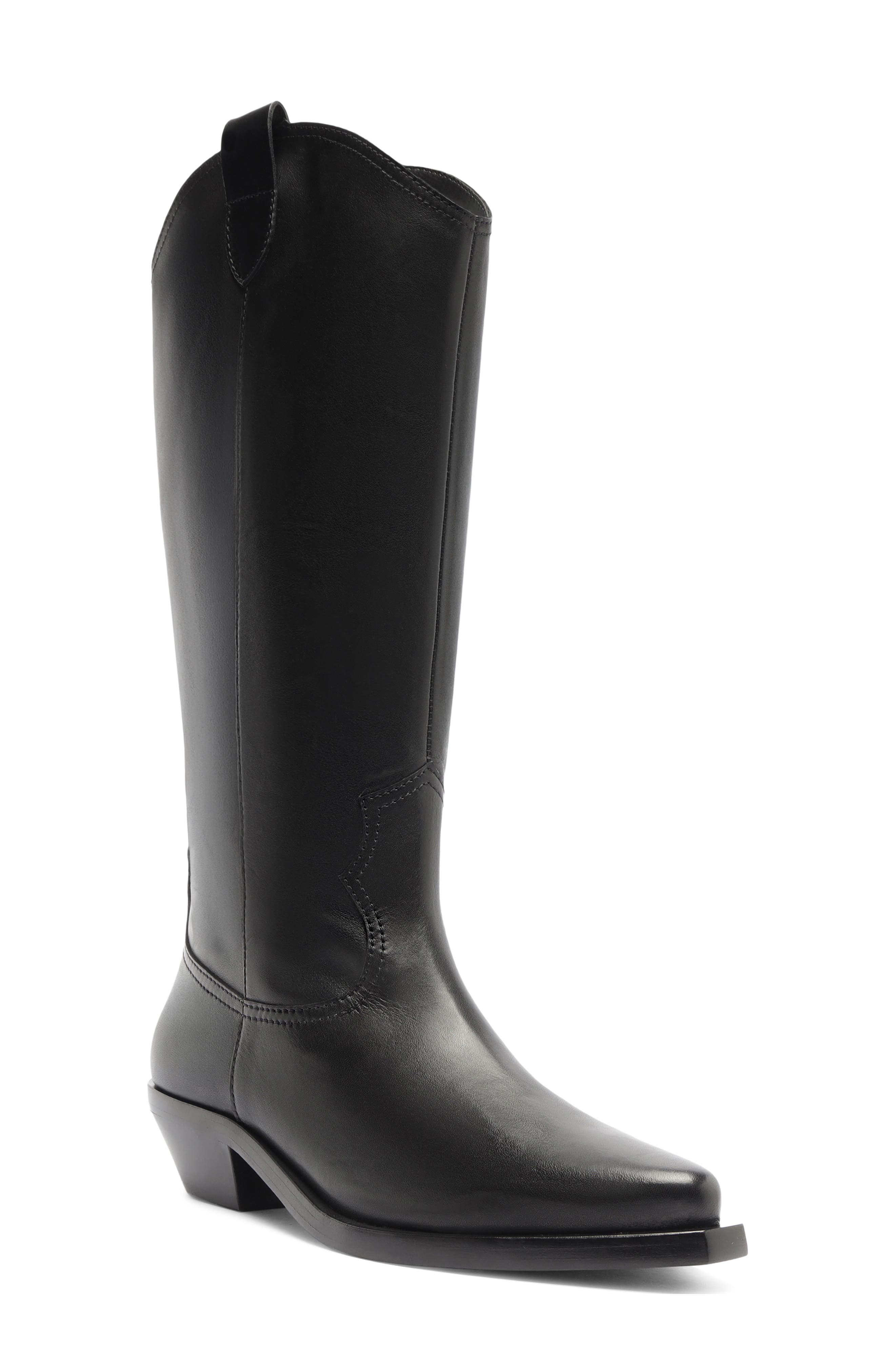 Nash Up Leather Western Boot, Main, color, BLACK