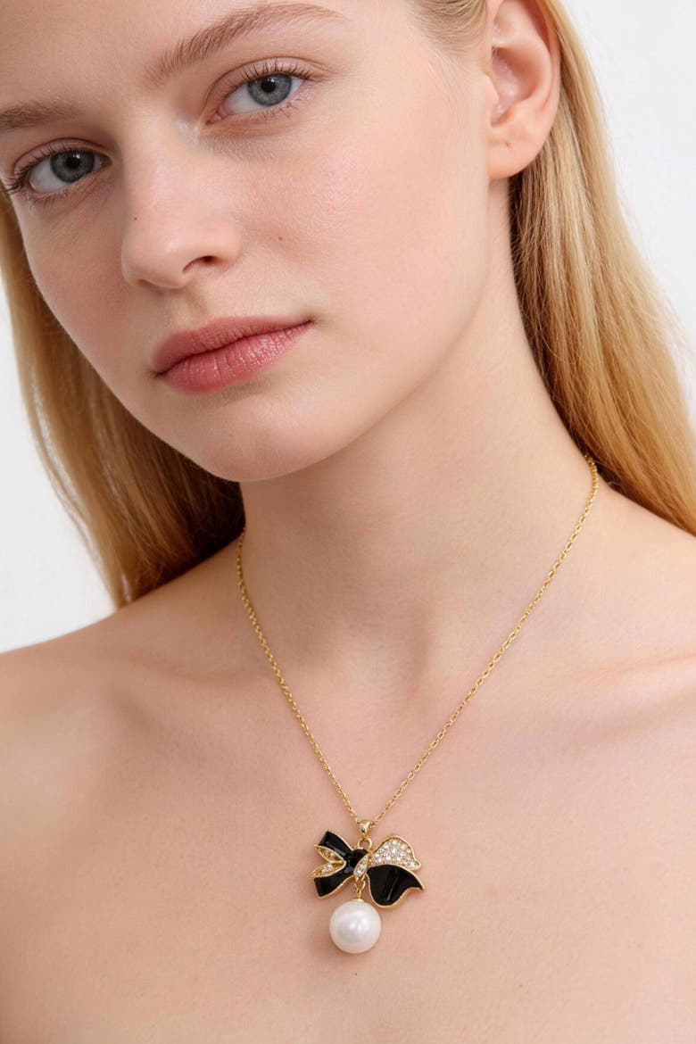 Butterfly Pearl Drop Necklace, Alternate, color, Gold