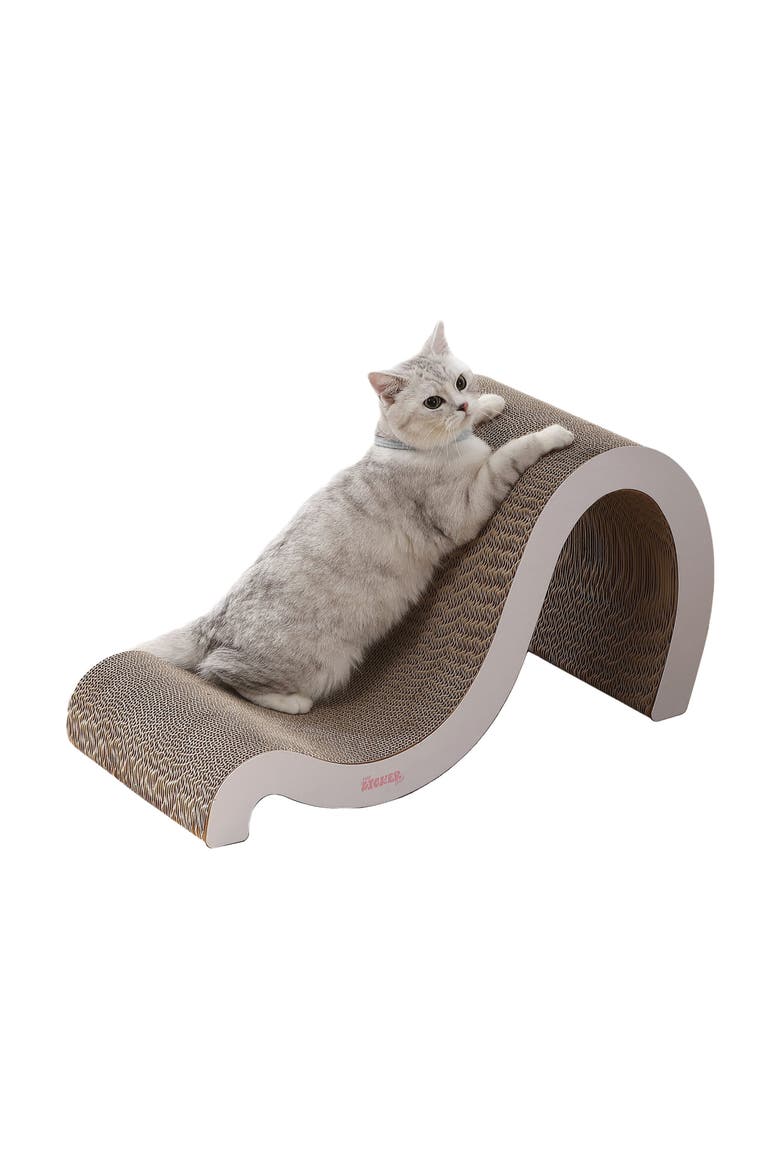 Kona 27" Modern Cardboard Double-Sided Wave Cat Scratcher with Catnip, Main, color, White