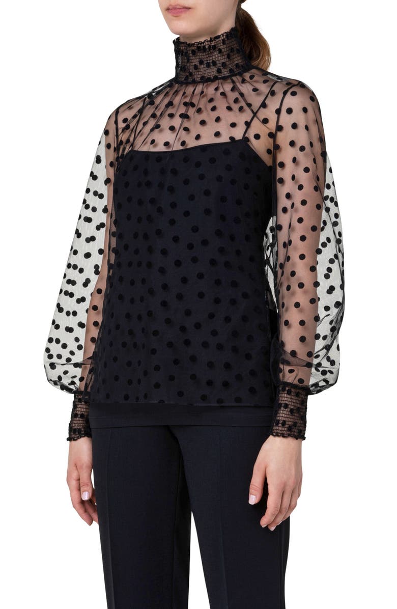 Akris punto Velvet Polka Dot Tulle Blouse, Alternate, color,