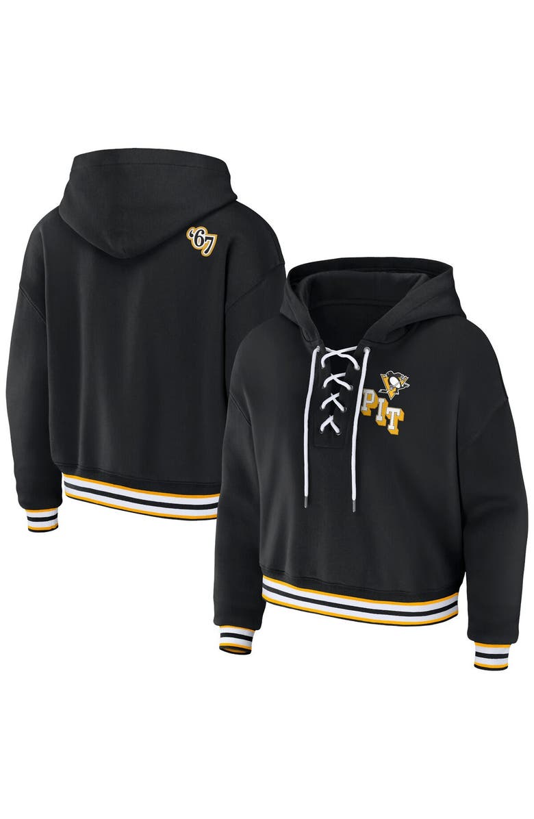 WEAR by Erin Andrews Women's WEAR by Erin Andrews Black Pittsburgh Penguins Lace-Up Pullover Hoodie, Alternate, color,