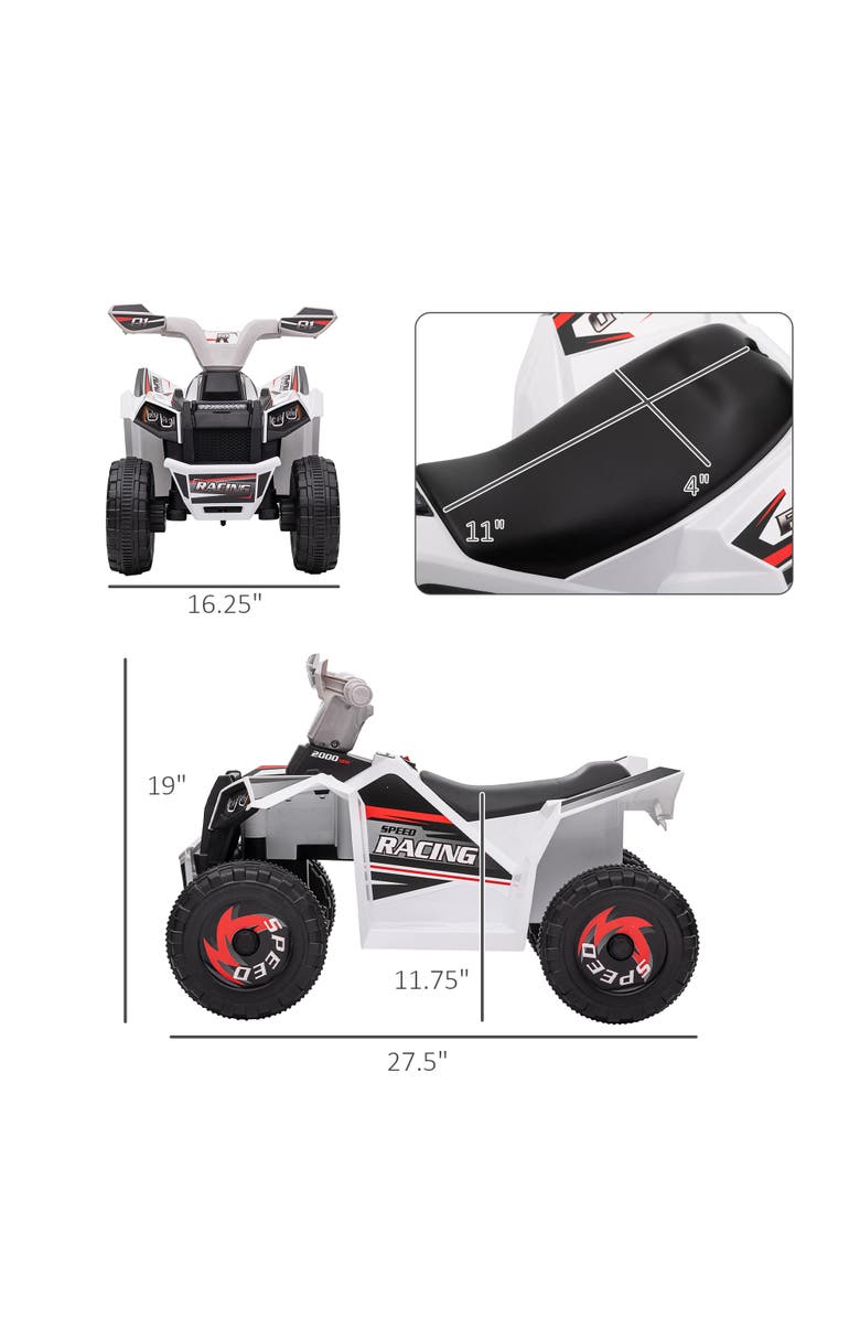 Aosom 6V Kids ATV Quad with Forward/Backward, Wear-Resistant Wheels, Alternate, color, White