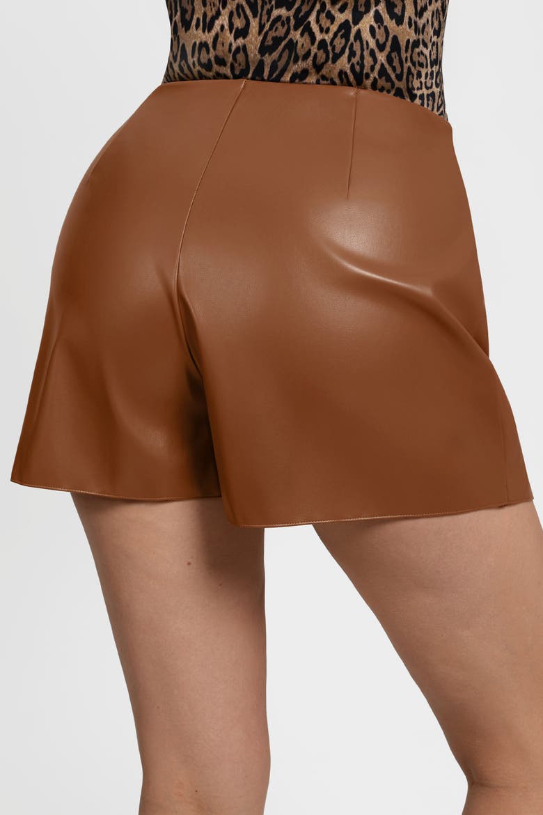 Shapewear Faux Leather High-Waisted Skort, Alternate, color, Clay
