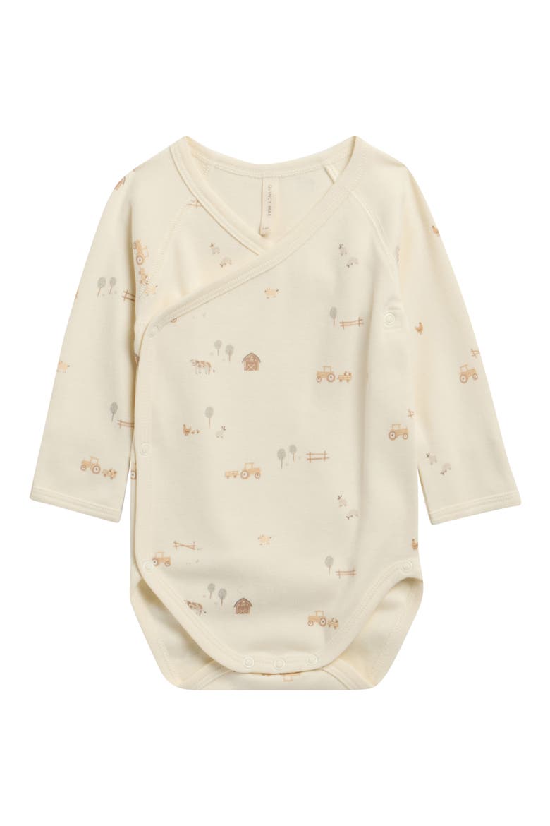 Farm Print Long Sleeve Stretch Cotton Bodysuit, Main, color, IVORY