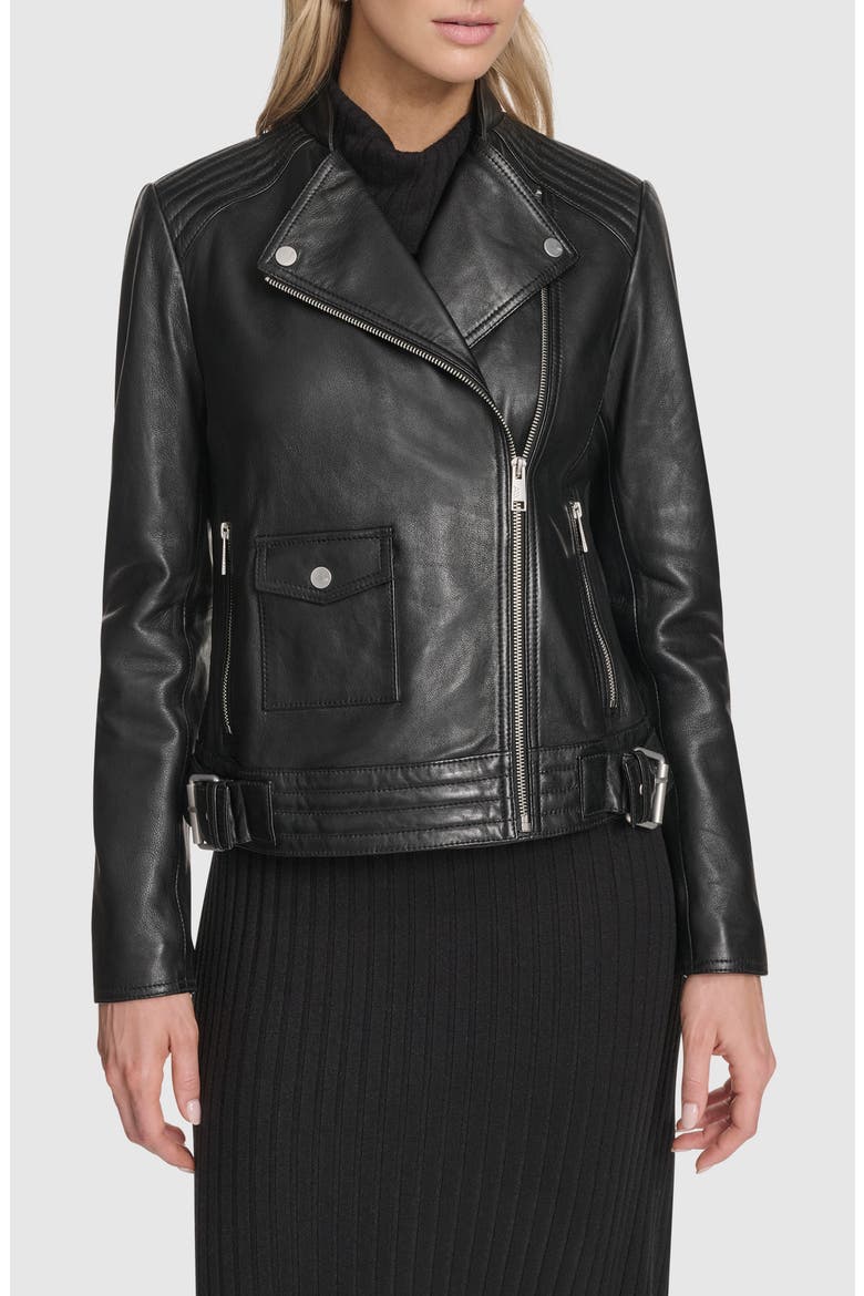 Frankie Leather Moto Jacket, Main, color, BLACK