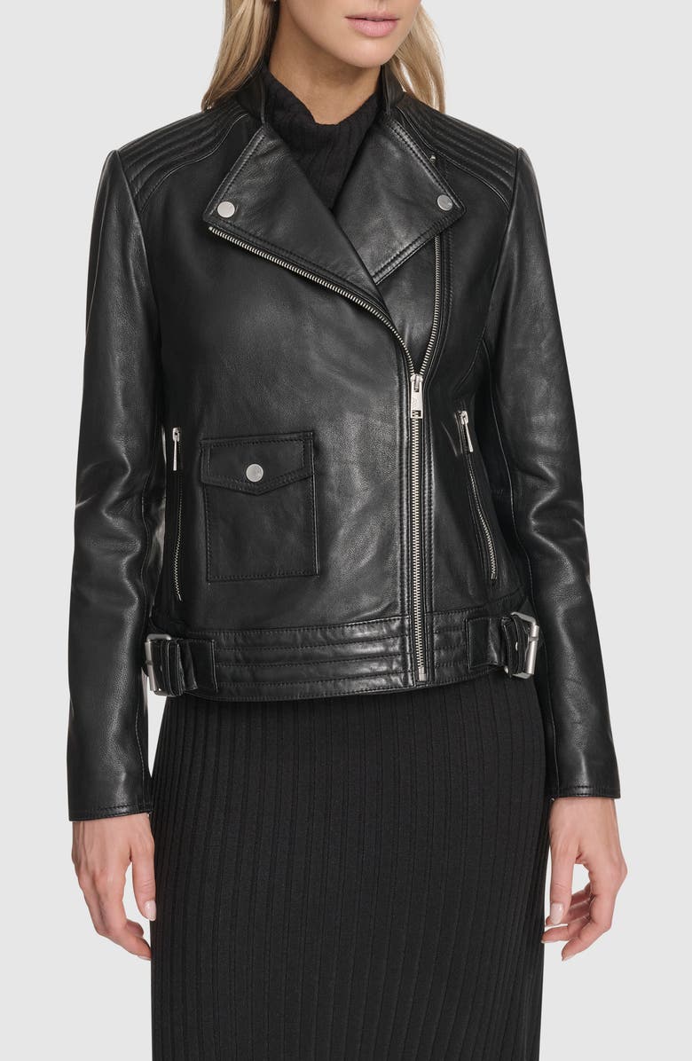 Andrew Marc Frankie Leather Moto Jacket, Main, color, Black
