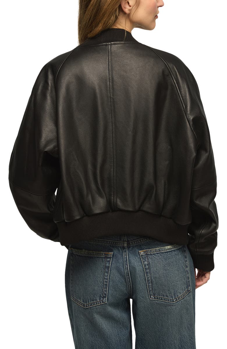Lucky Brand Leather Bomber Jacket, Alternate, color, 001 Black