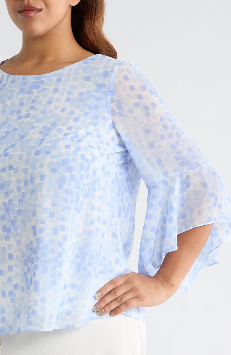 KASPER Ruffle Sleeve Top, Alternate, color, Paris Bleu Multi