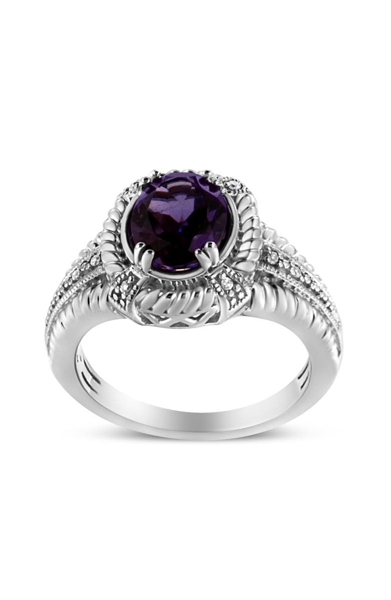 Haus of Brilliance Silver 9X7 Oval MM Purple Amethyst Solitaire and Diamond Accent Ring, Alternate, color, White