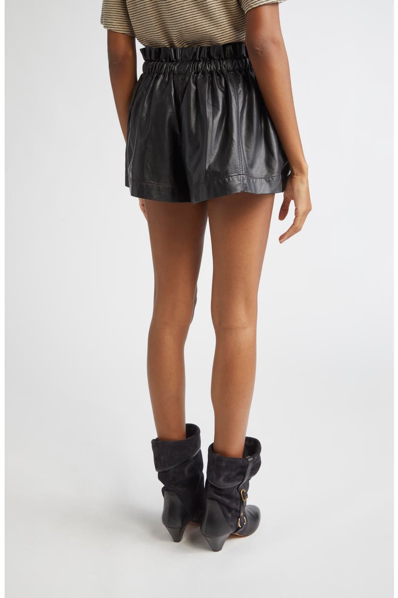 Naline Paperbag Waist Faux Leather Shorts, Alternate, color, BLACK
