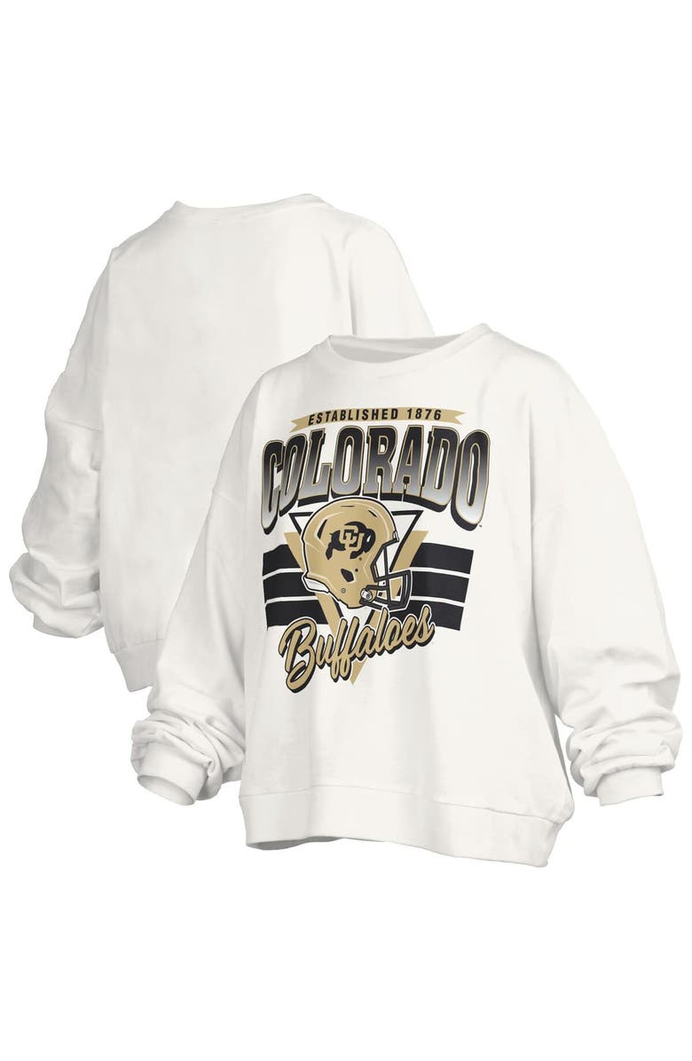 PRESSBOX Women's Pressbox White Colorado Buffaloes Oversized Janice Retro Waist-Length Pullover Sweatshirt, Alternate, color, White