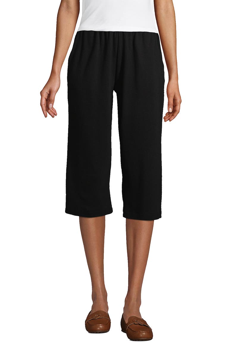 Lands' End Sport Knit High Rise Elastic Waist Capri Pants, Main, color, Black
