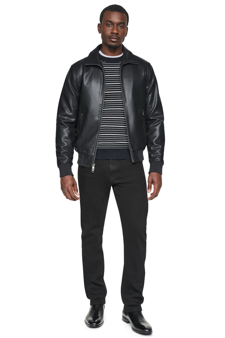 Faux Leather Bomber Jacket, Alternate, color, BLACK