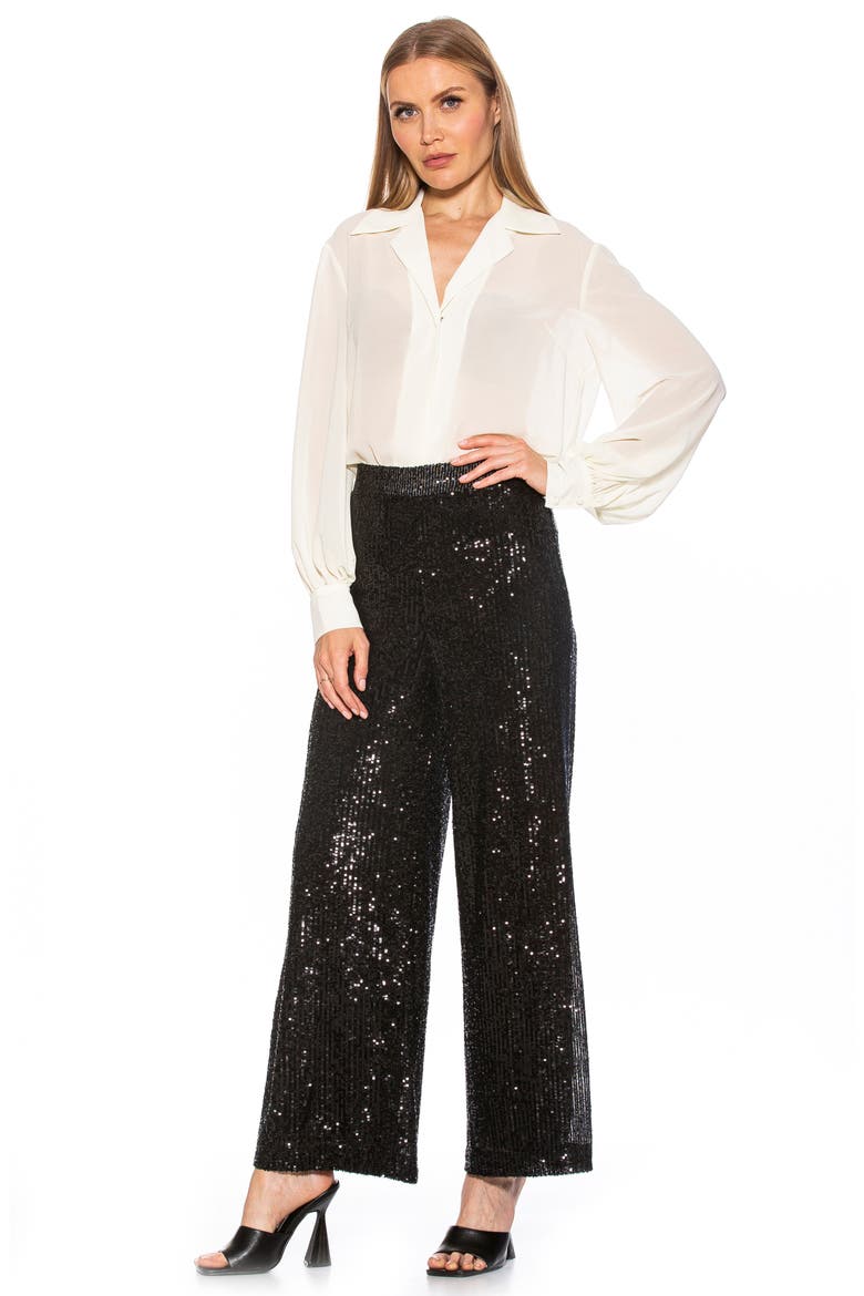 Illy Wide Leg Sequin Pants, Alternate, color, BLACK