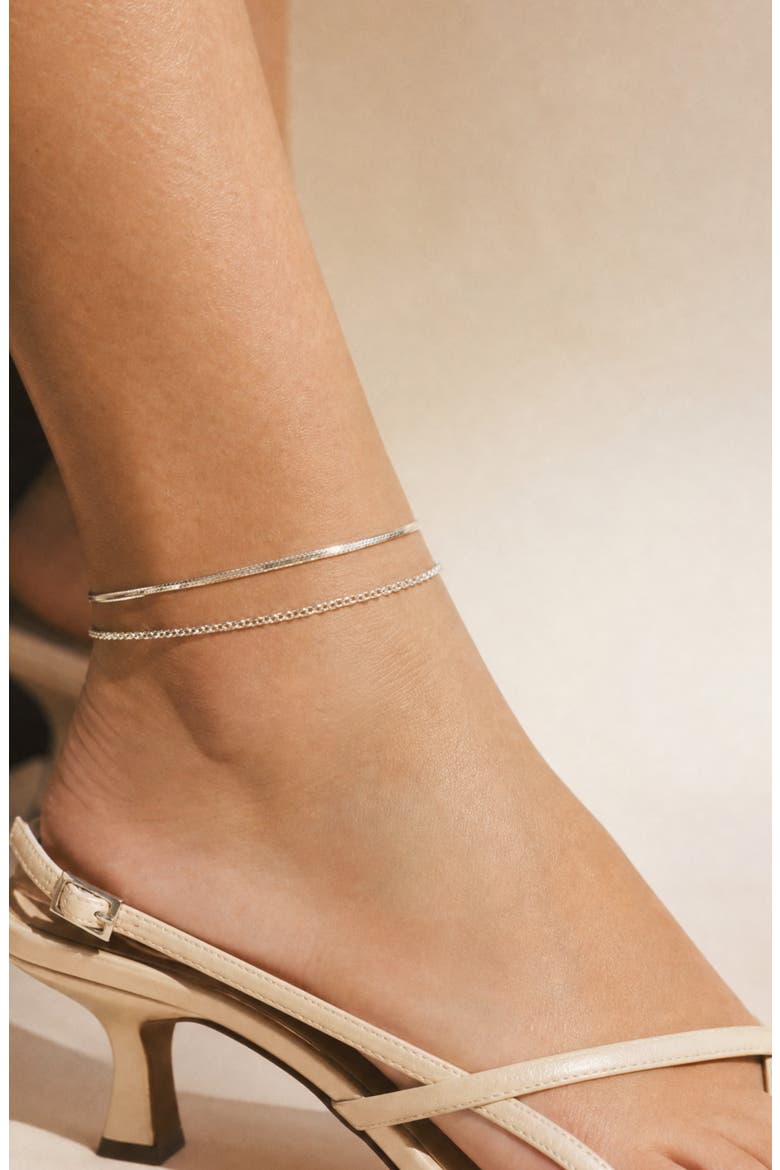 Cable & Snake Chain Layered Anklet, Alternate, color, SILVER