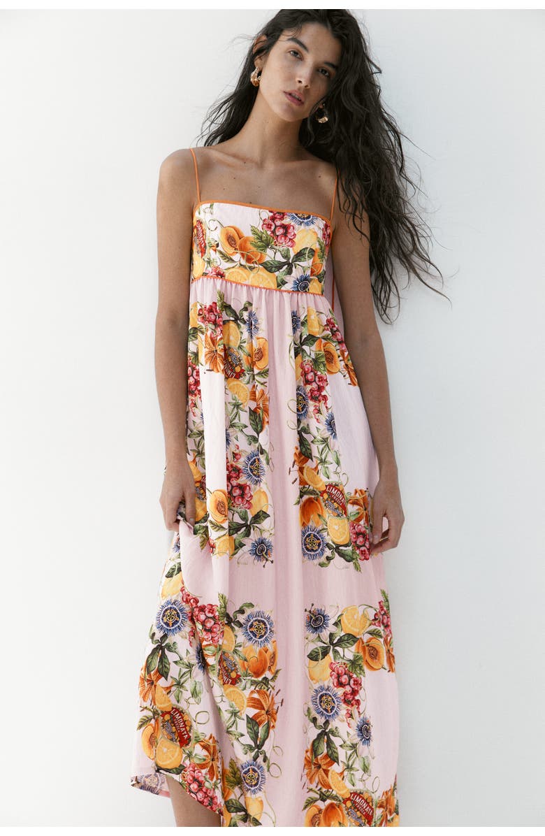 H&M Dress with tie shoulder straps, Alternate, color, Light Pink/Lemons