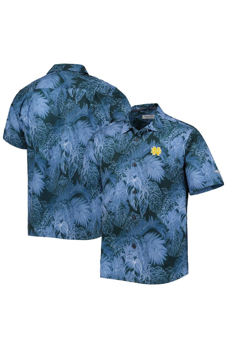 Tommy Bahama Men's Tommy Bahama Navy Notre Dame Fighting Irish Coast Luminescent Fronds IslandZone Button-Up Camp Shirt, Main, color, 