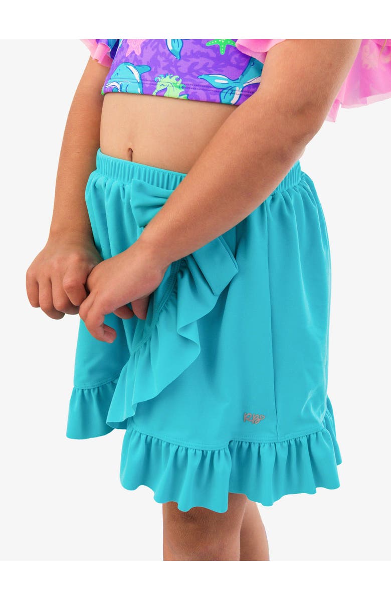 RuffleButts Swim Bow Skirt Cover-Up, Alternate, color, Bright Aqua