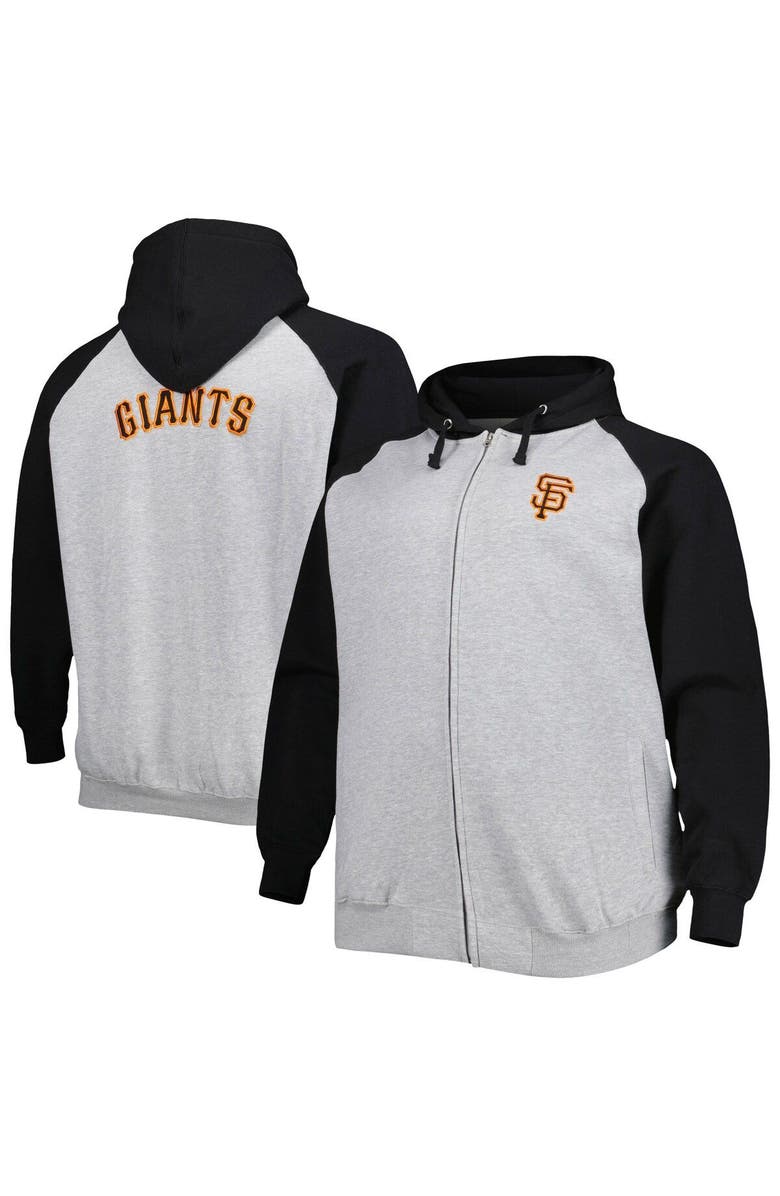 PROFILE Men's Heather Gray/Black San Francisco Giants Big & Tall Raglan Hoodie Full-Zip Sweatshirt, Main, color, 