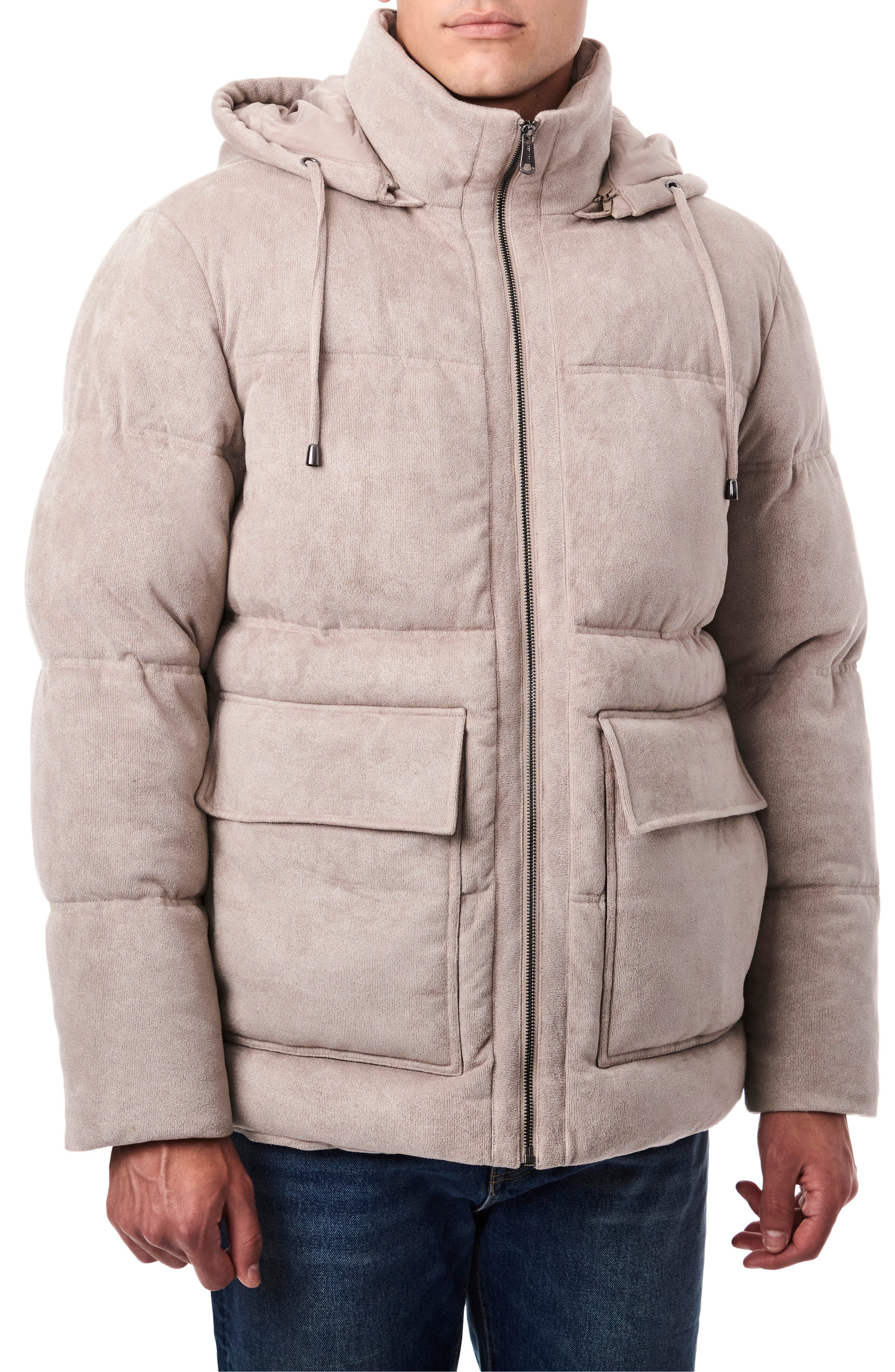 Bernardo Faux Suede Hooded Puffer Jacket