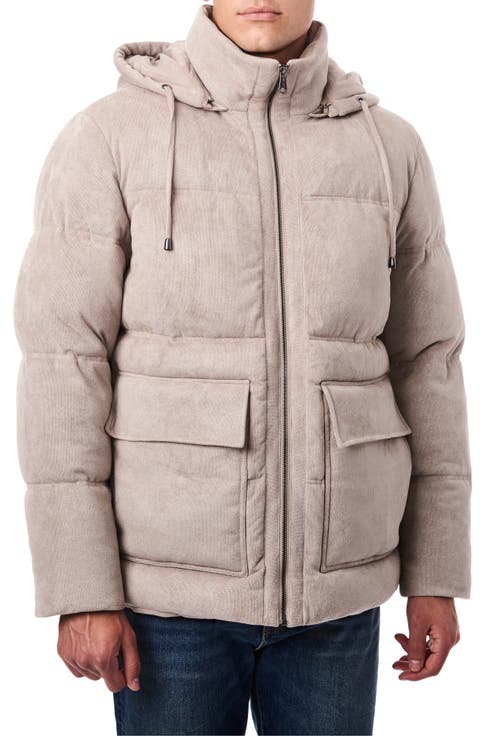 Faux Suede Hooded Puffer Jacket