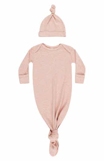 Rib Knotted Stretch Organic Cotton Blend Gown & Hat Set