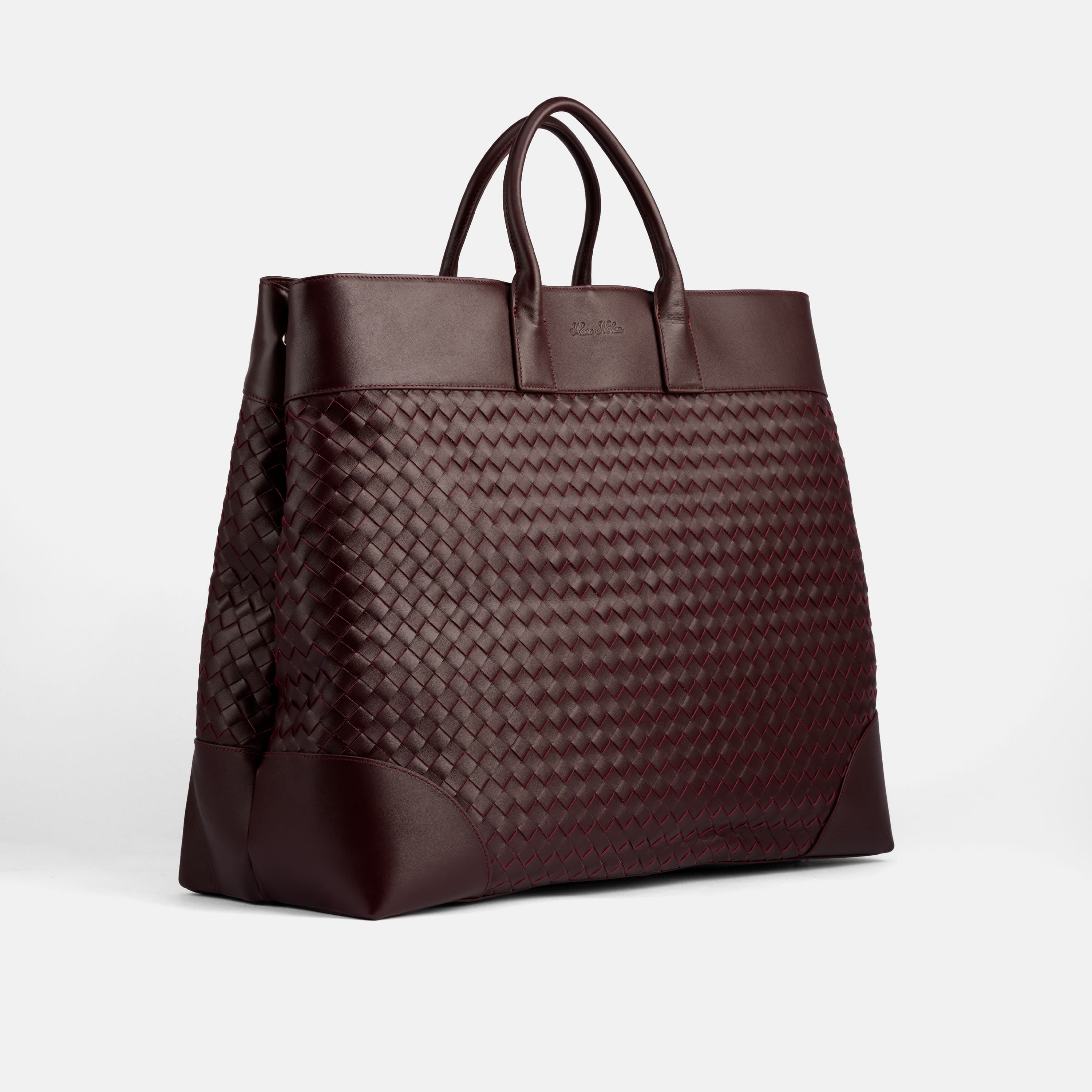 Large Woven Calfskin Leather Weekender, Alternate, color, Oxblood