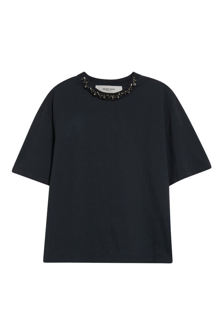 Crystal Embellished Cotton T-Shirt, Alternate, color, WASHED BLACK