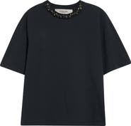【GOLDEN 】CRYSTAL-EMBELLISHED COTTON T-SHIRT Golden Goose Crystal Embellished Distressed Cotton T-Shirt