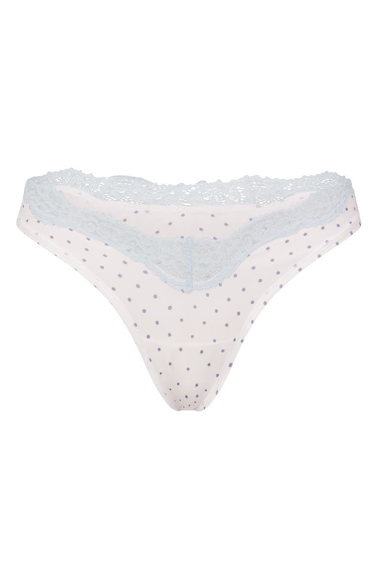SKIMS Fits Everybody Lace Dipped Thong, Alternate, color, Slate Pin Dot Print