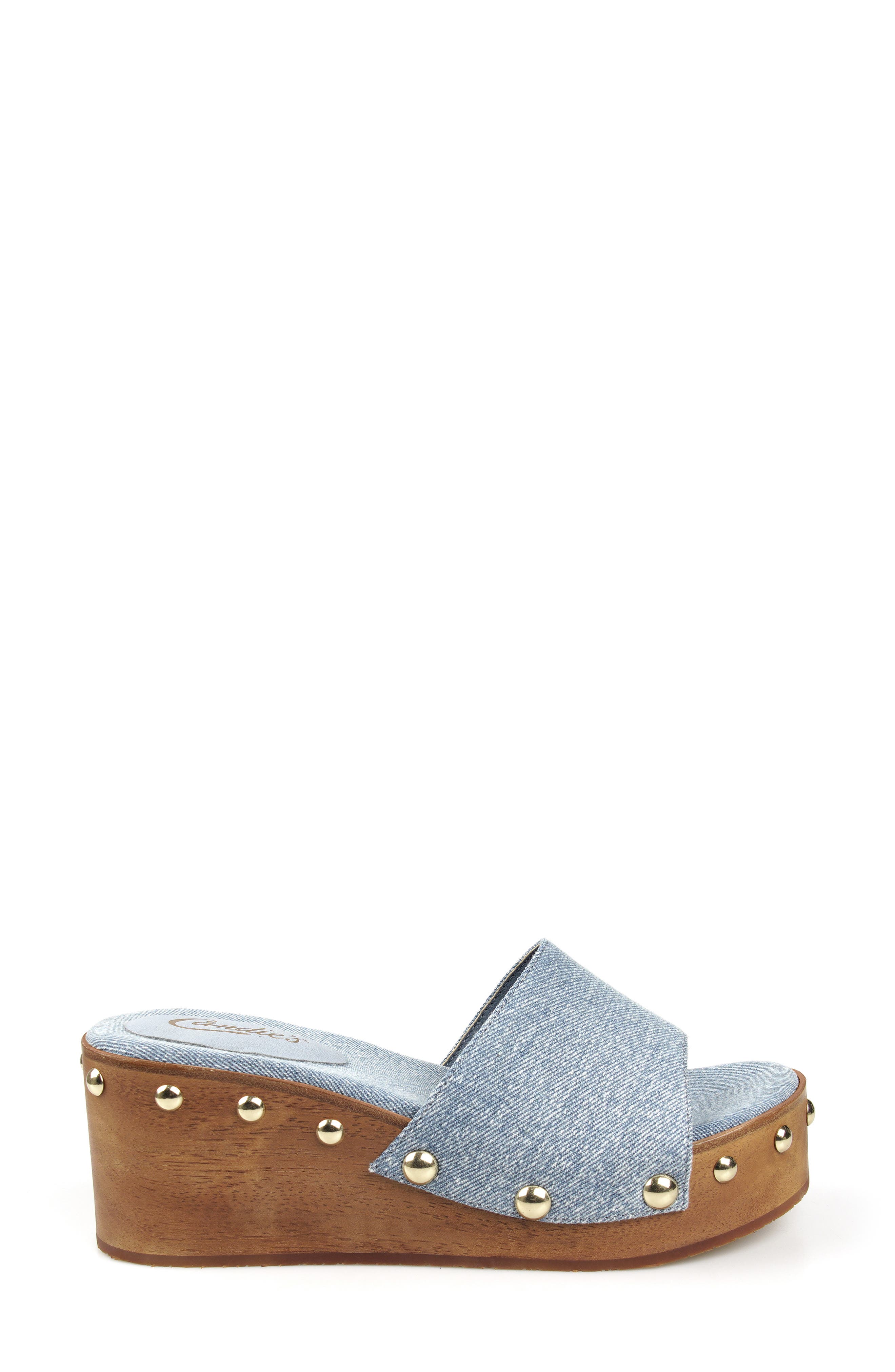 Jewell Platform Wedge Slide Sandal, Alternate, color, BLUE FABRIC