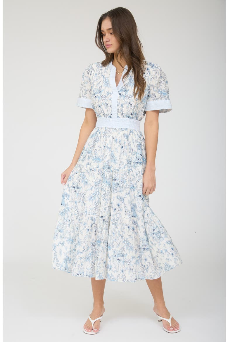floral short sleeve midi dress Green Warehouse Floral Printed Drawstring Waist Short Sleeve Midi Dress