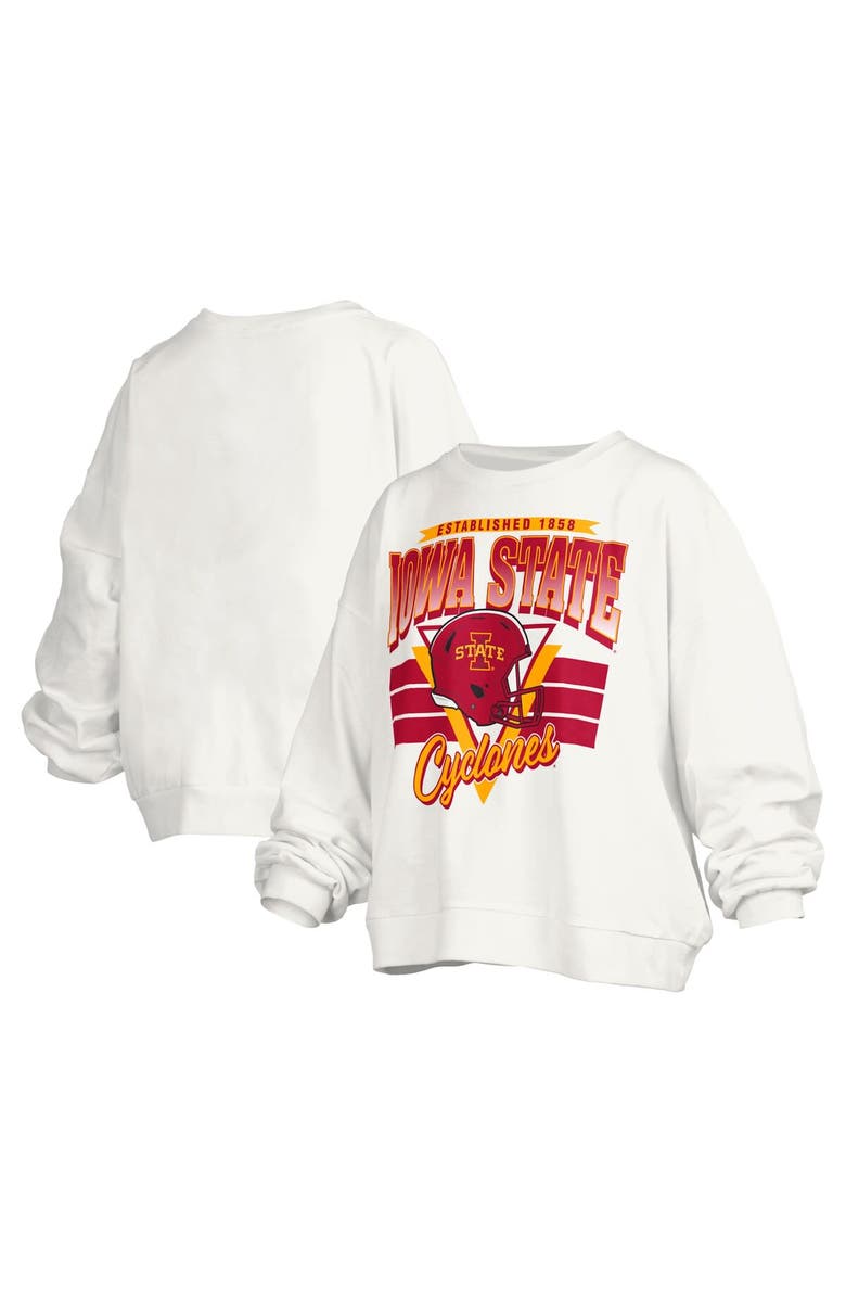 PRESSBOX Women's Pressbox White Iowa State Cyclones Janice Retro Logo Oversized Pullover Sweatshirt, Alternate, color, White