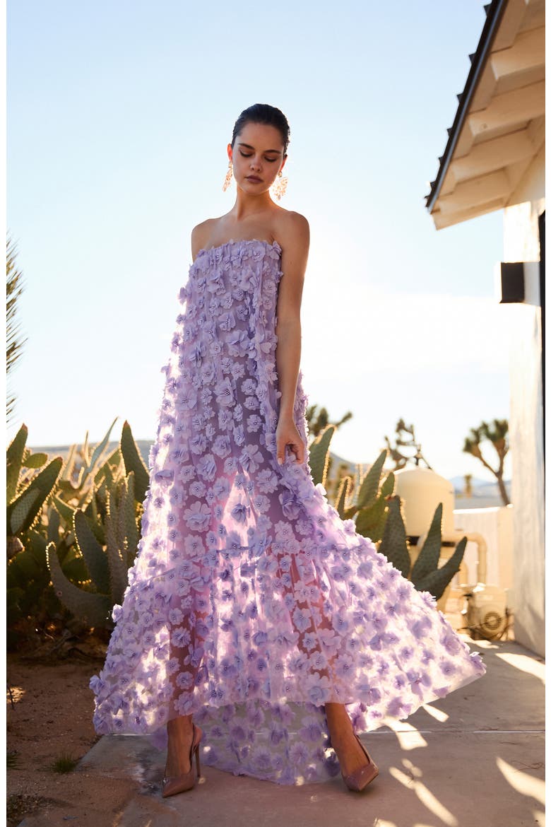 Athena Floral Appliqué & Sequin Strapless Gown, Alternate, color, LAVENDER