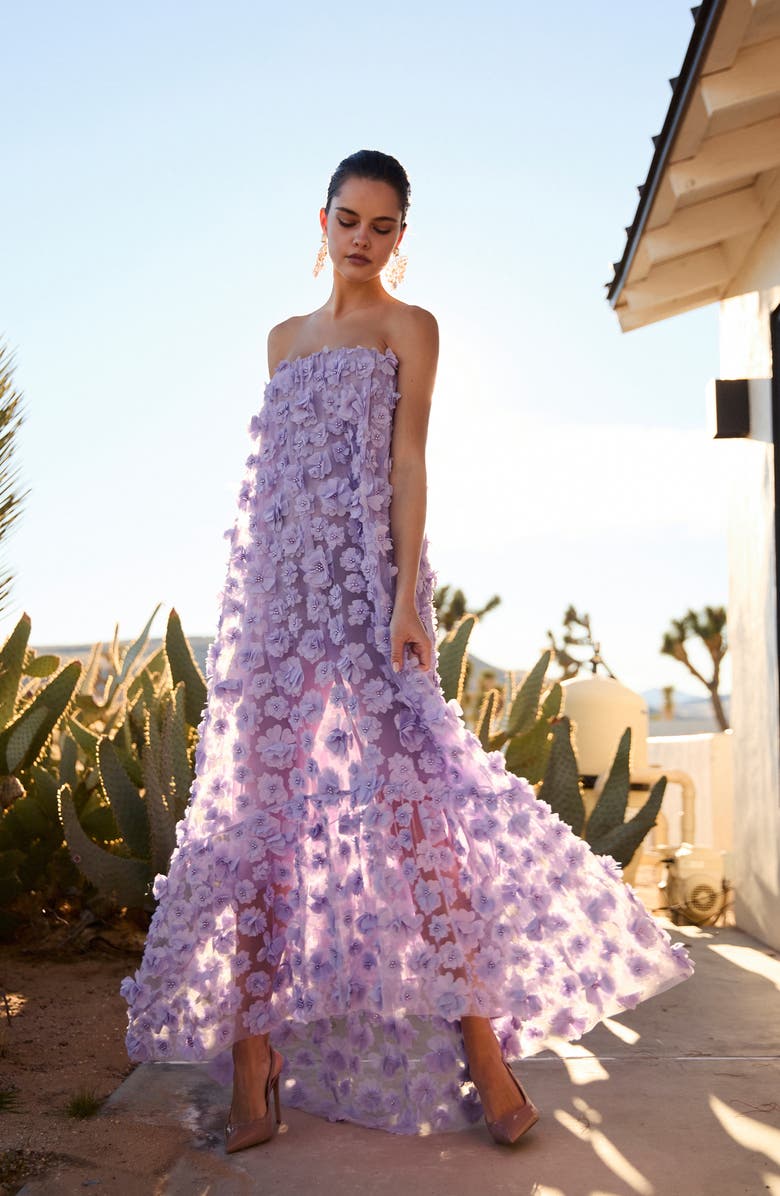 HELSI Athena Floral Appliqué & Sequin Strapless Gown, Alternate, color, Lavender